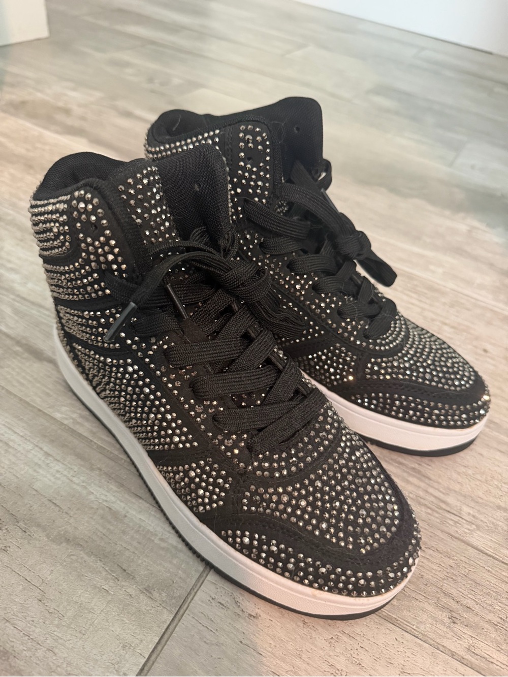 Liliana Black & Silver Rhinestone High-Top Sneakers